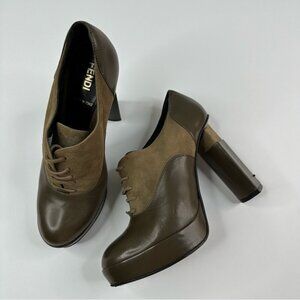 Fendi Women’s Brown Designer Suede Leather Oxford‎ Luxury Ankle Boot EU 37.5